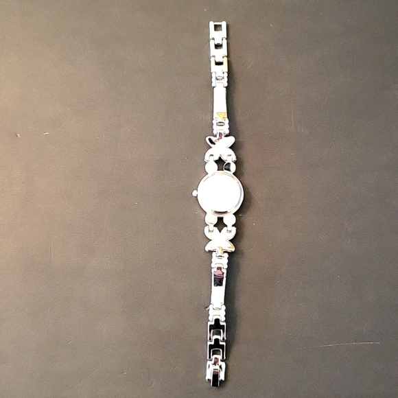 Floral Silver-tone & Black Enamel Watch with Sparkling Crystals! - Picture 11 of 14